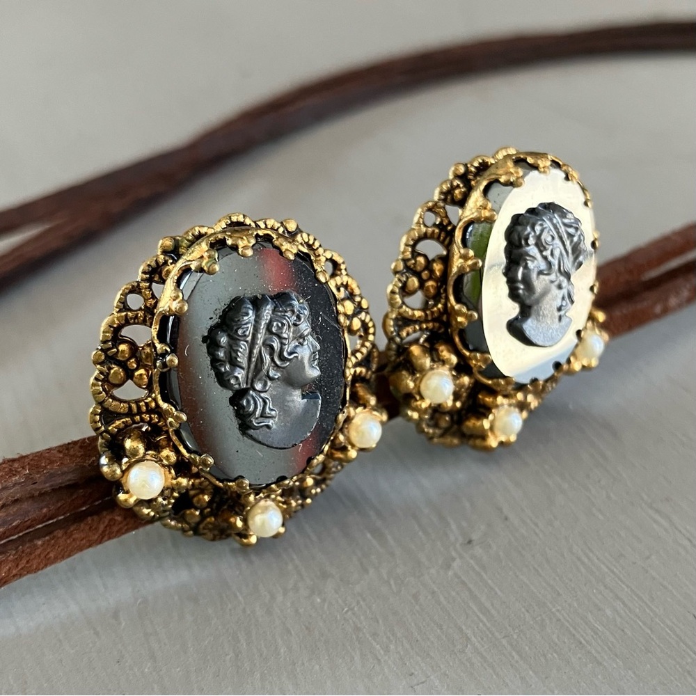 Vintage Clip Cameo West Germany Earrings